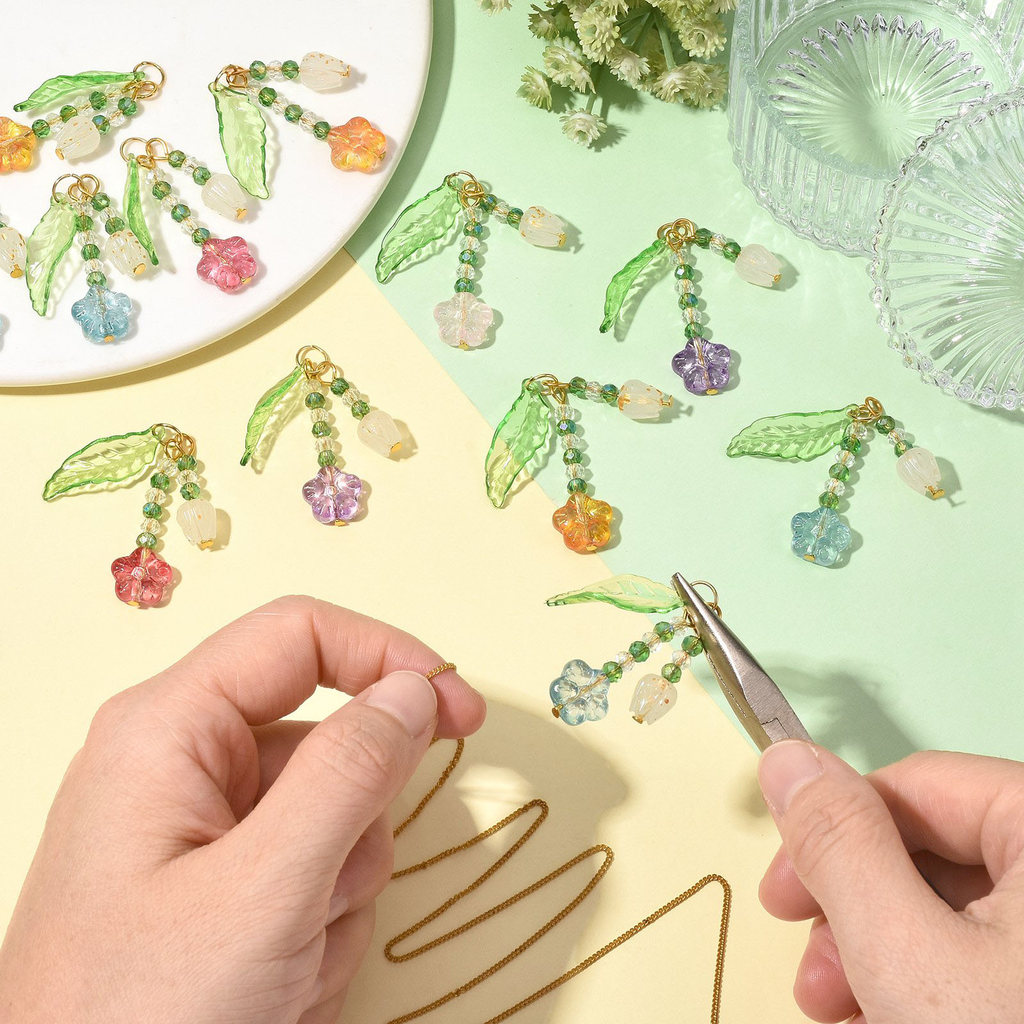 20pcs Handmade Lampwork and Acrylic Flower Pendants